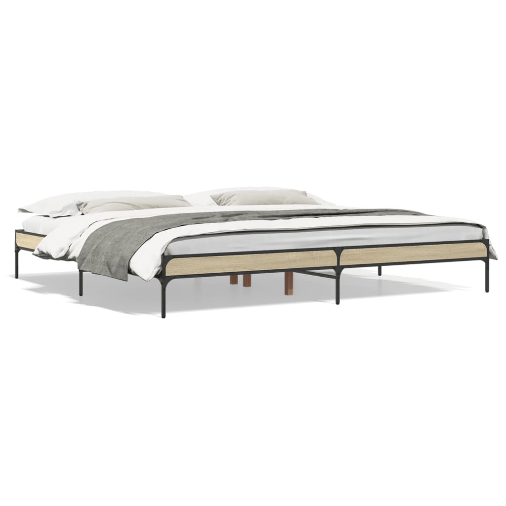 Sengeramme sonoma eik 200x200 cm konstruert tre og metall