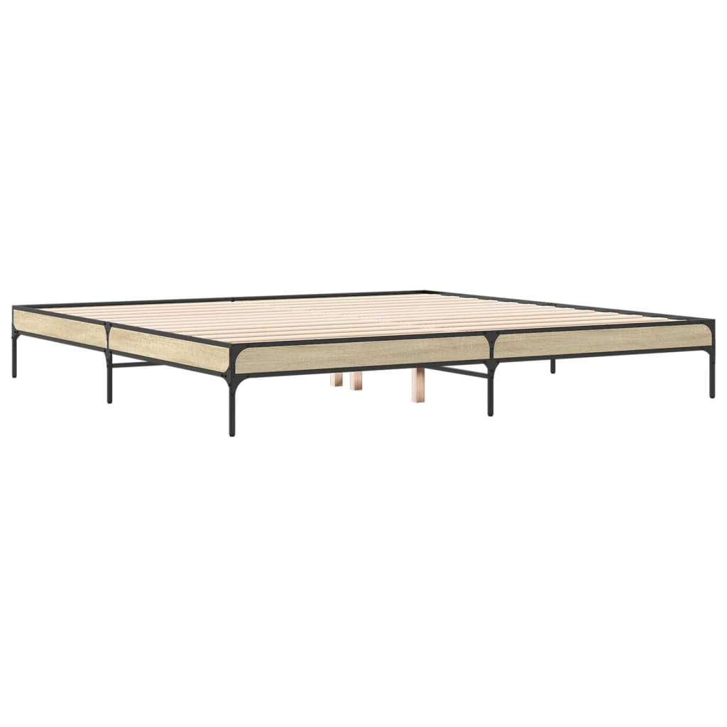 Sengeramme sonoma eik 200x200 cm konstruert tre og metall