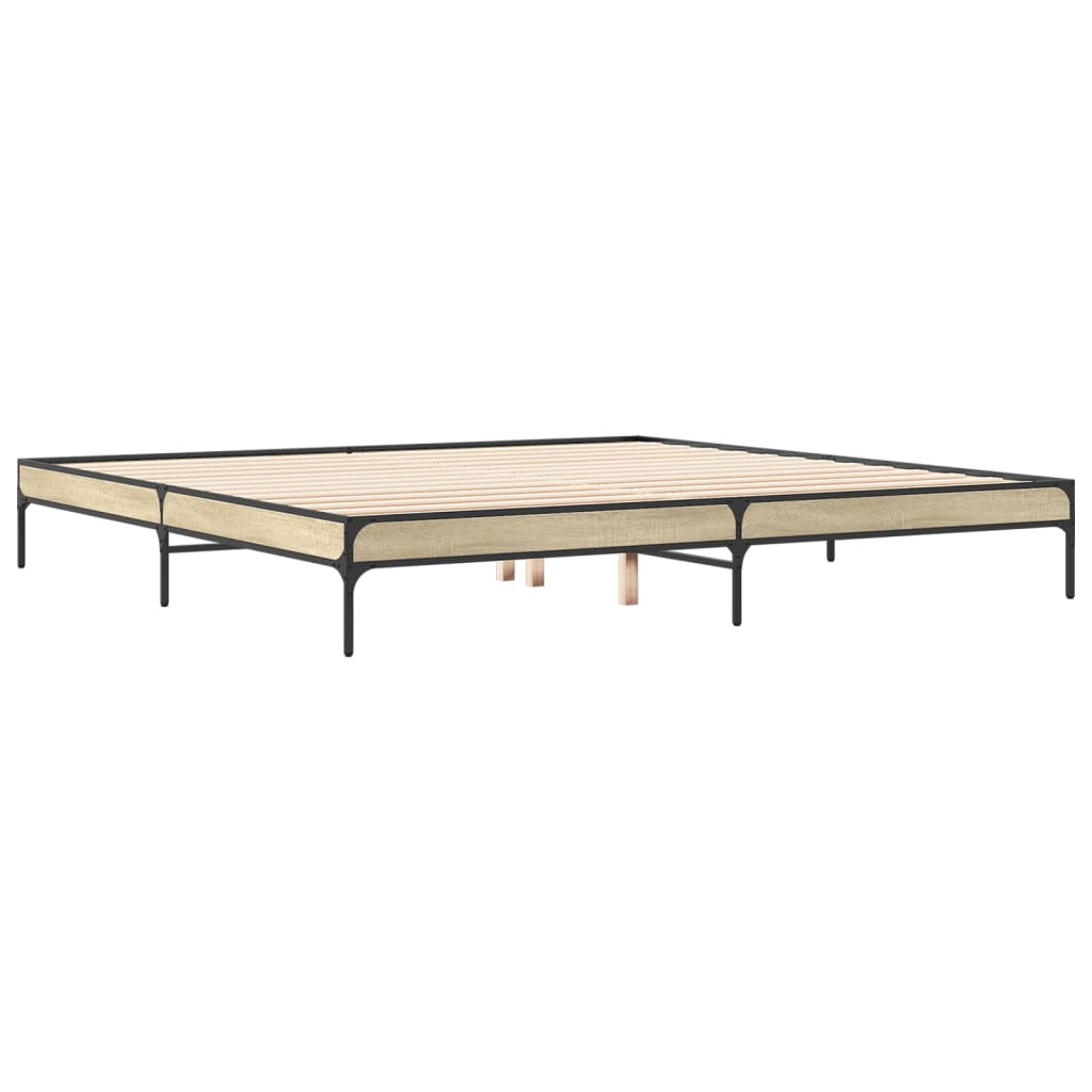 Sengeramme sonoma eik 200x200 cm konstruert tre og metall