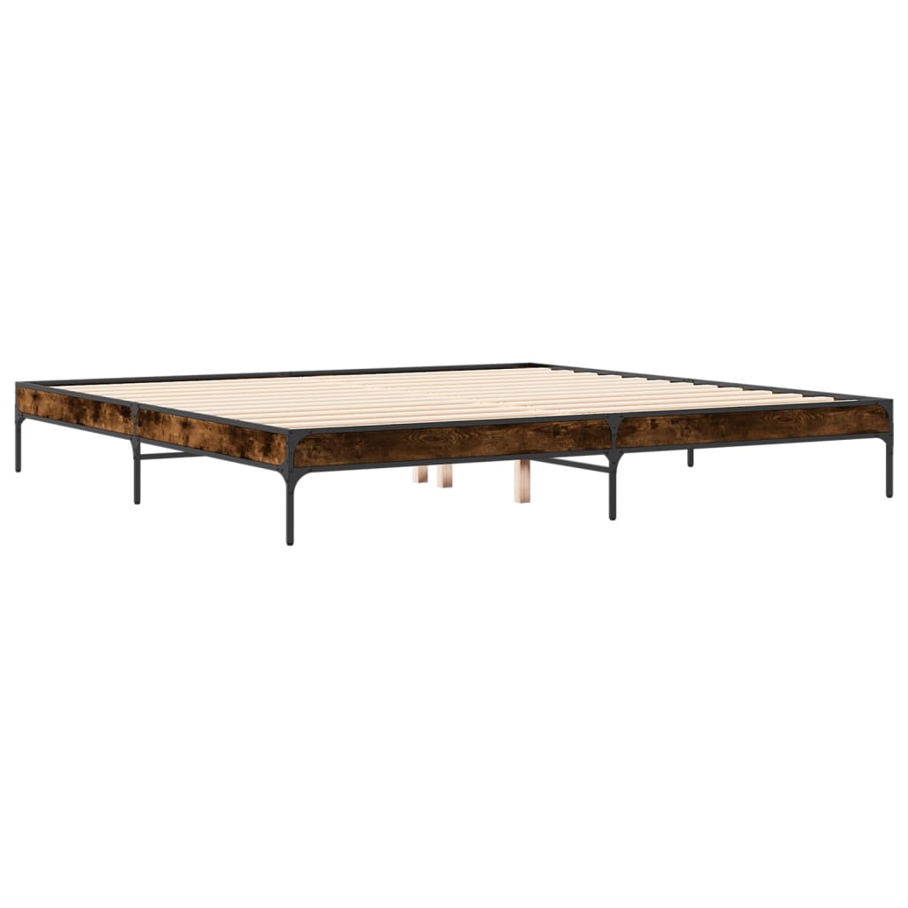 Sengeramme røkt eik 200x200 cm konstruert tre og metall