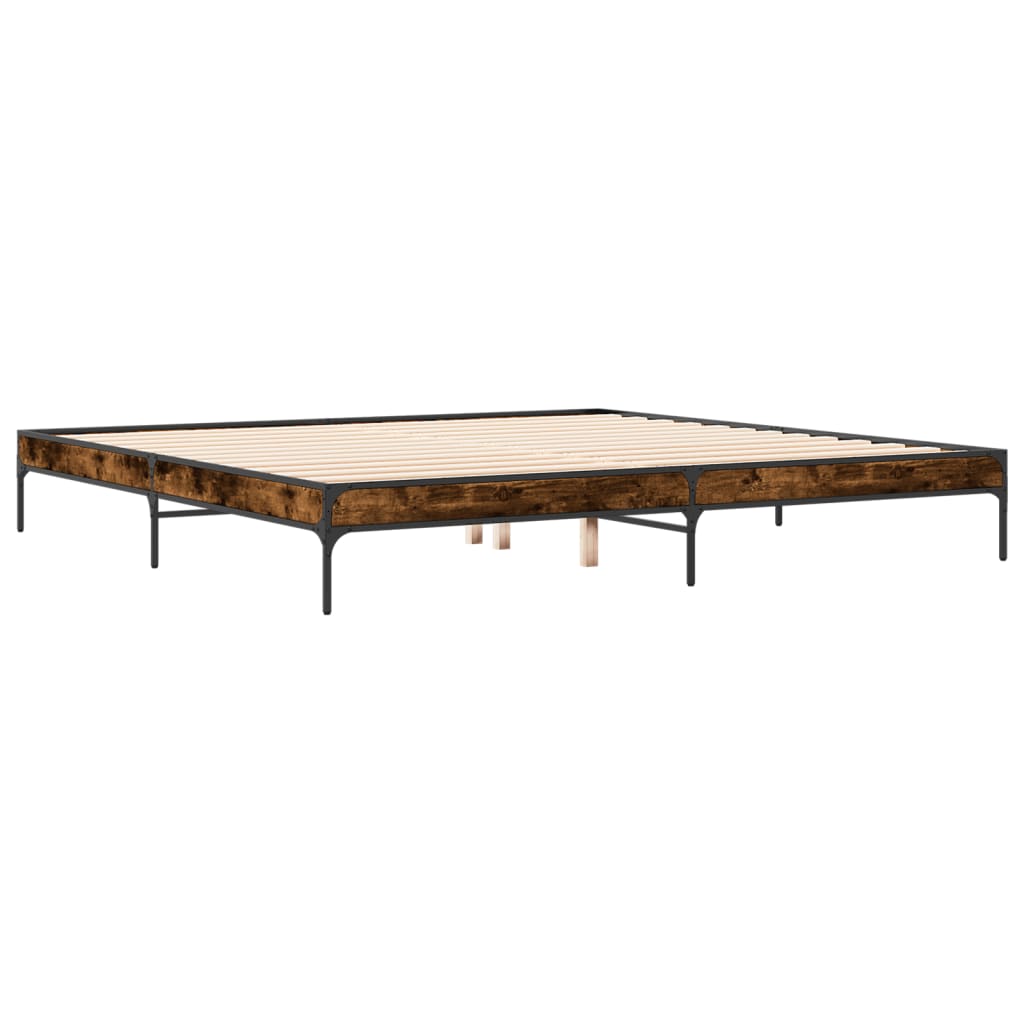 Sengeramme røkt eik 200x200 cm konstruert tre og metall