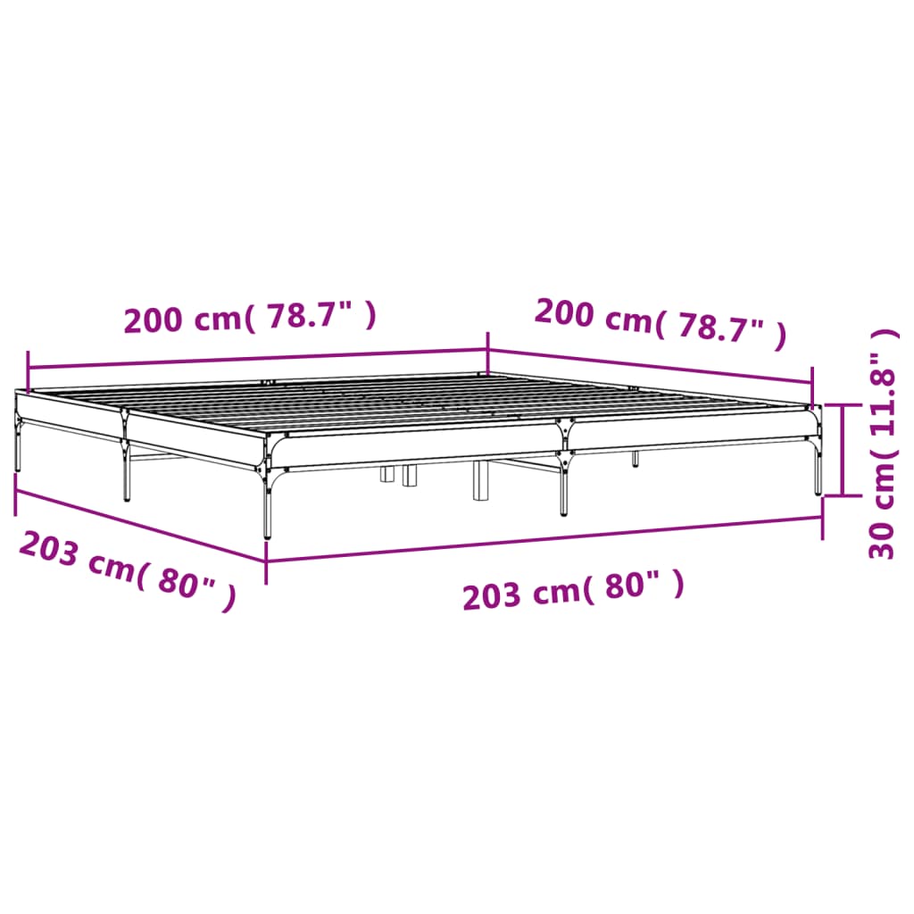 Sengeramme grå sonoma 200x200 cm konstruert tre og metall vidaXL