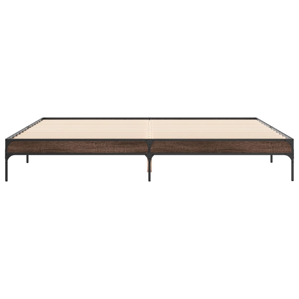 Sengeramme brun eik 200x200 cm konstruert tre og metall