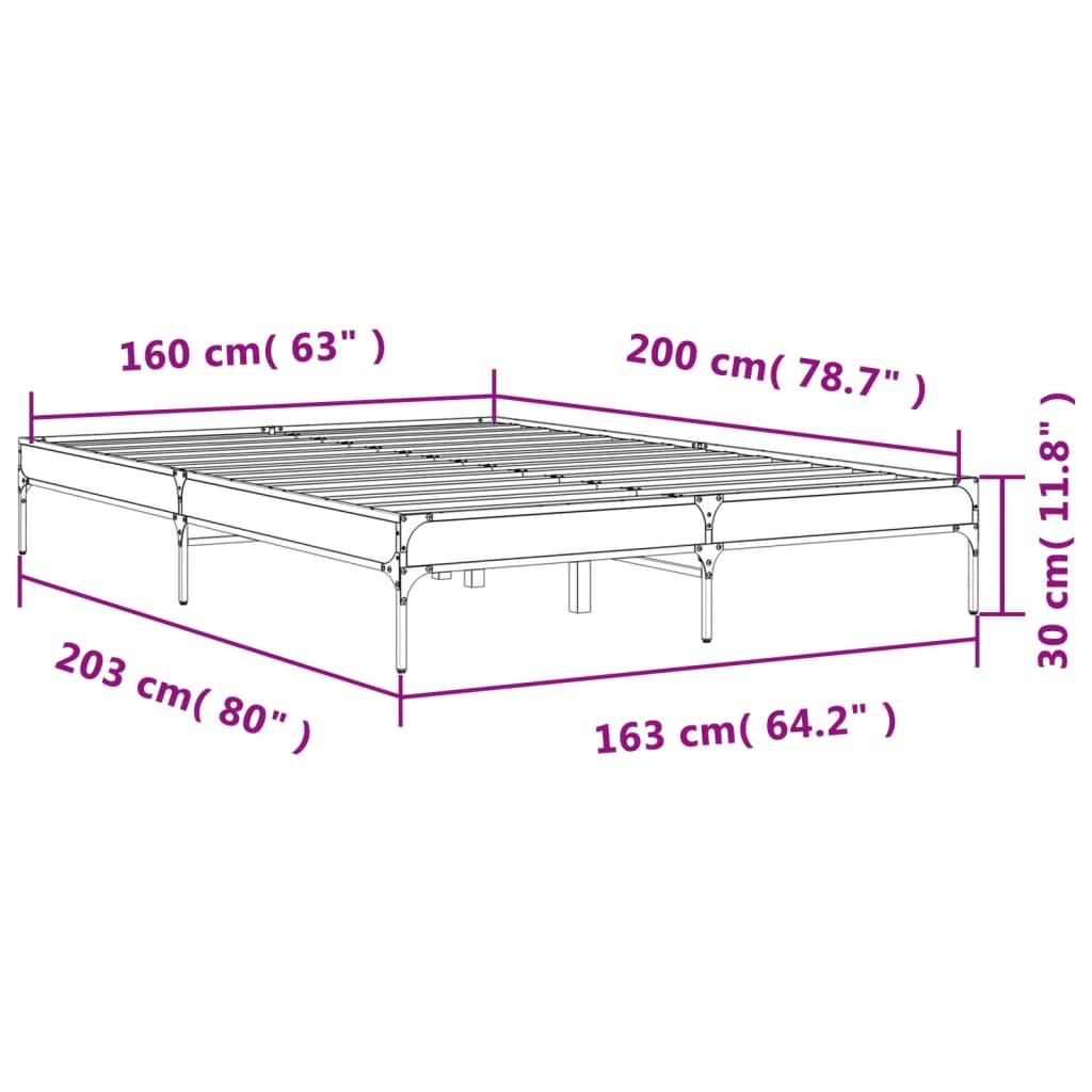Sengeramme sonoma eik 160x200 cm konstruert tre og metall