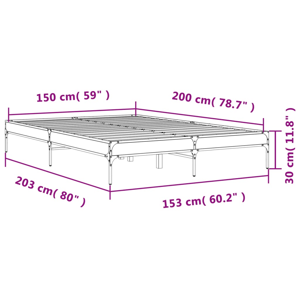 Sengeramme sonoma eik 150x200 cm konstruert tre og metall