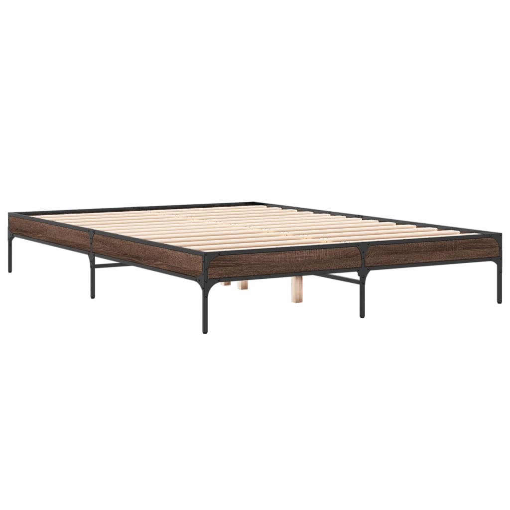 Sengeramme brun eik 150x200 cm konstruert tre og metall