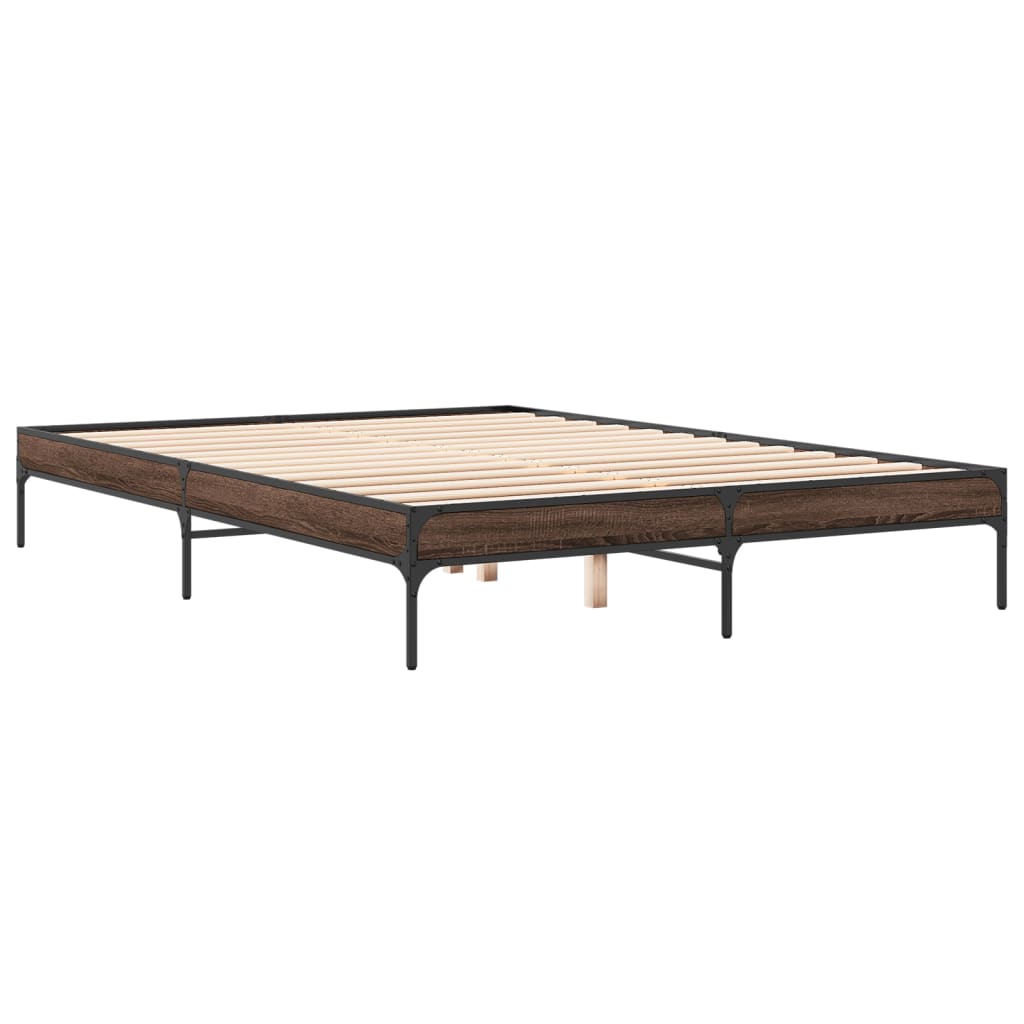 Sengeramme brun eik 150x200 cm konstruert tre og metall