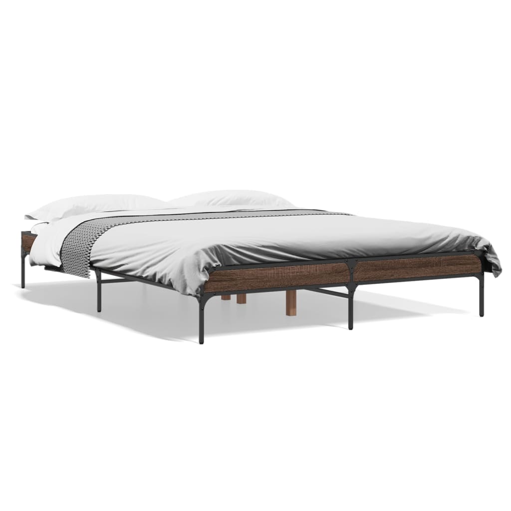 Sengeramme brun eik 150x200 cm konstruert tre og metall