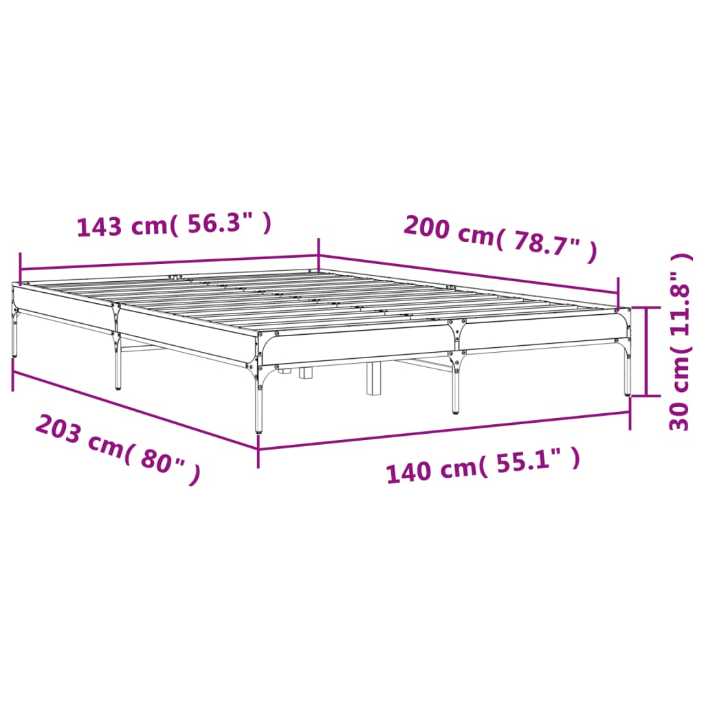 Sengeramme røkt eik 140x200 cm konstruert tre og metall