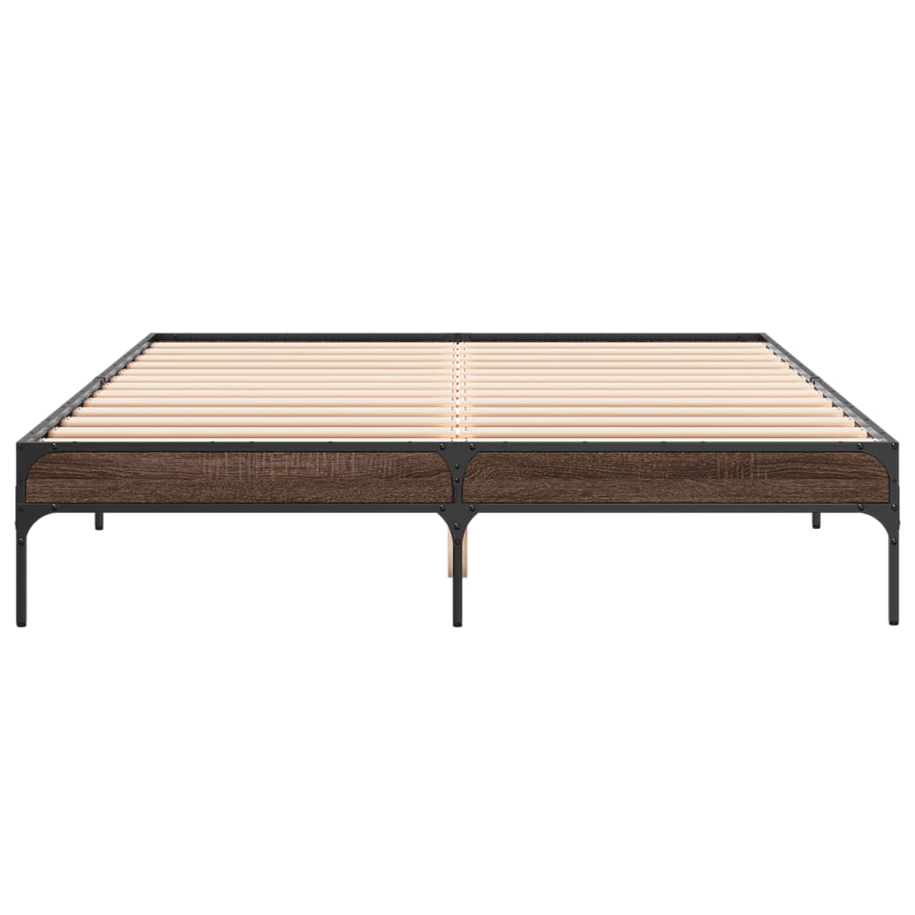 Sengeramme brun eik 140x200 cm konstruert tre og metall