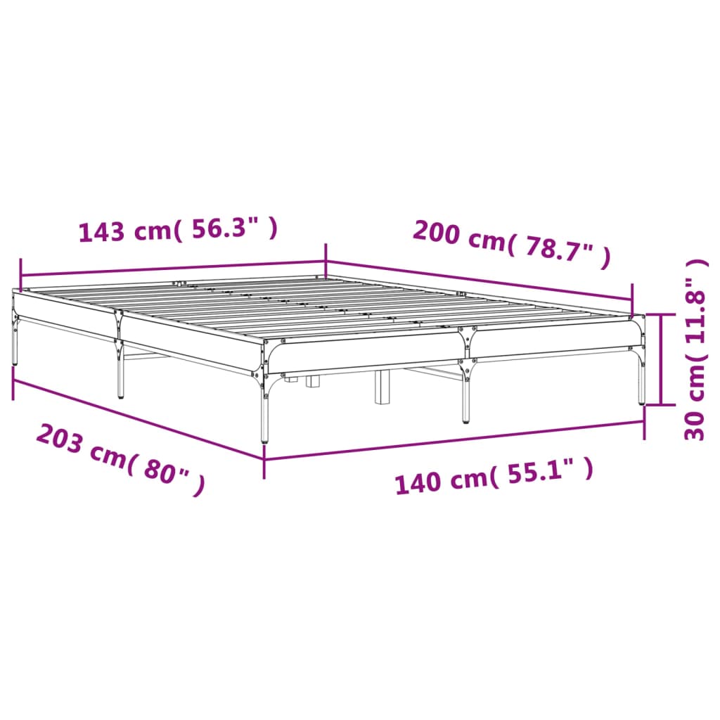 Sengeramme brun eik 140x200 cm konstruert tre og metall