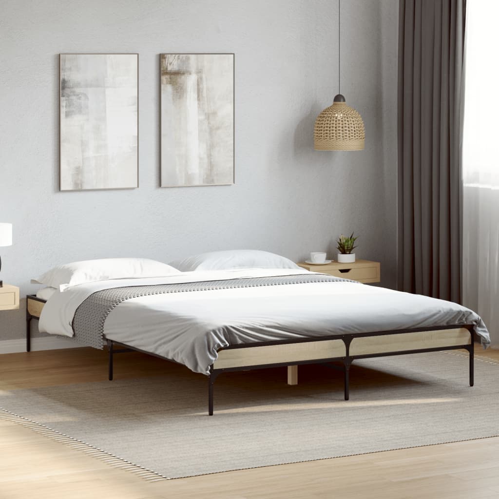 Sengeramme sonoma eik 120x200 cm konstruert tre og metall