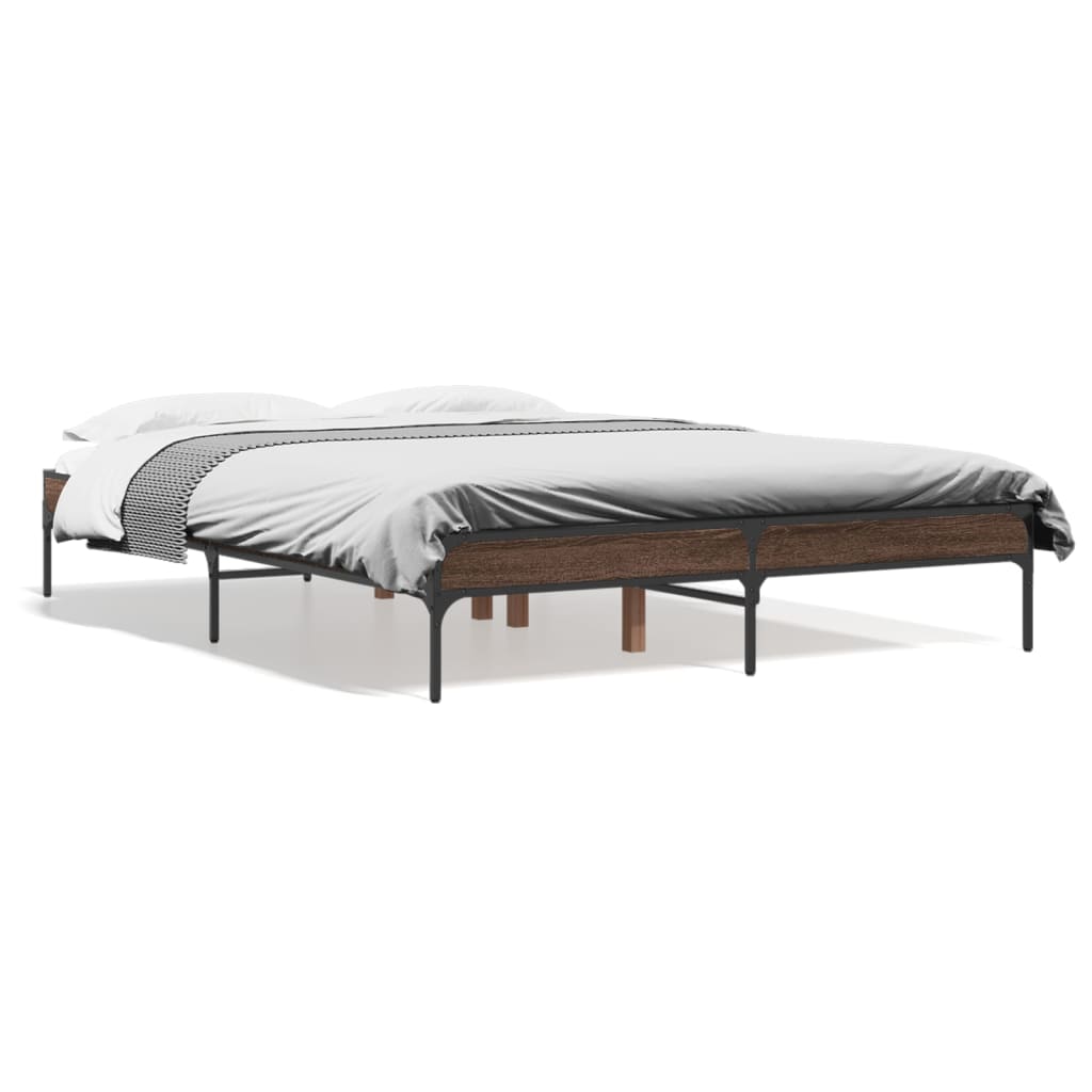 Sengeramme brun eik 120x200 cm konstruert tre og metall
