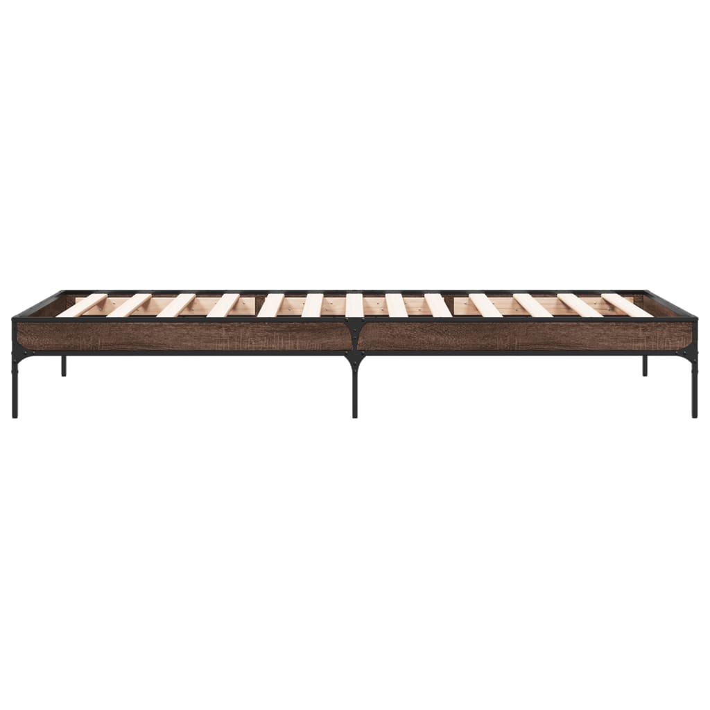 Sengeramme brun eik 100x200 cm konstruert tre og metall