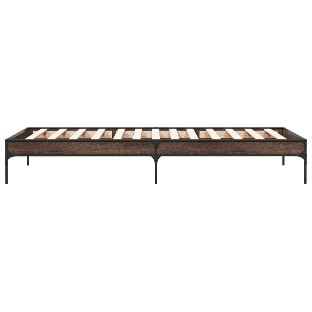 Sengeramme brun eik 90x200 cm konstruert tre og metall