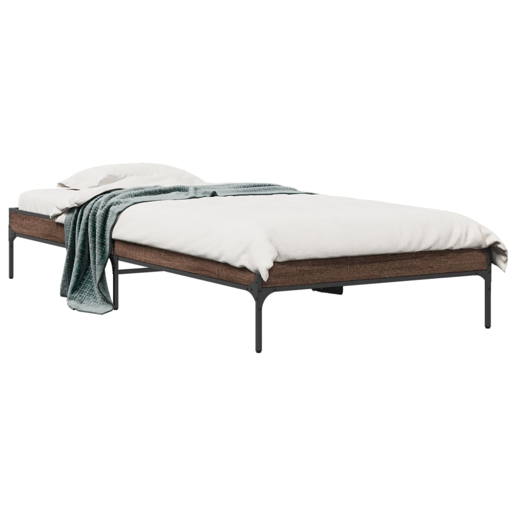 Sengeramme brun eik 90x200 cm konstruert tre og metall