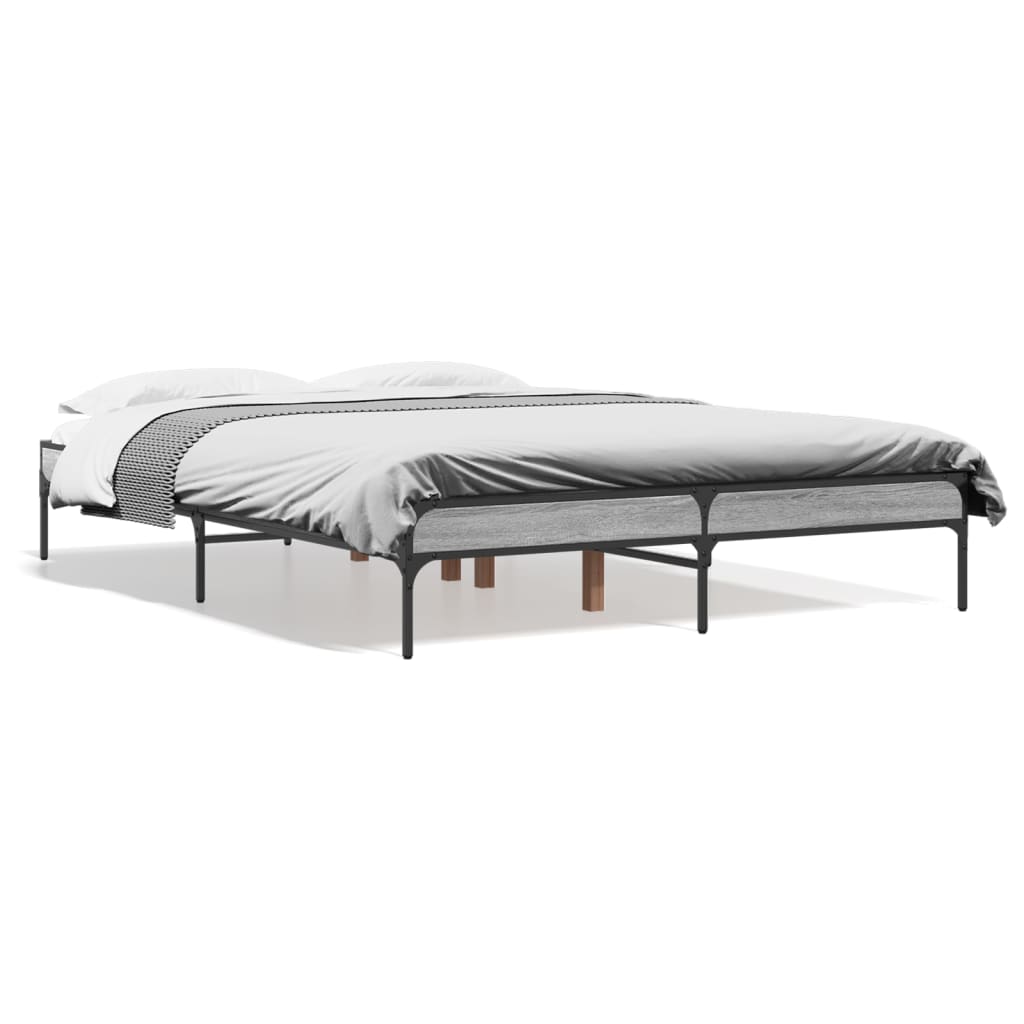 Sengeramme grå sonoma 135x190 cm konstruert tre og metall