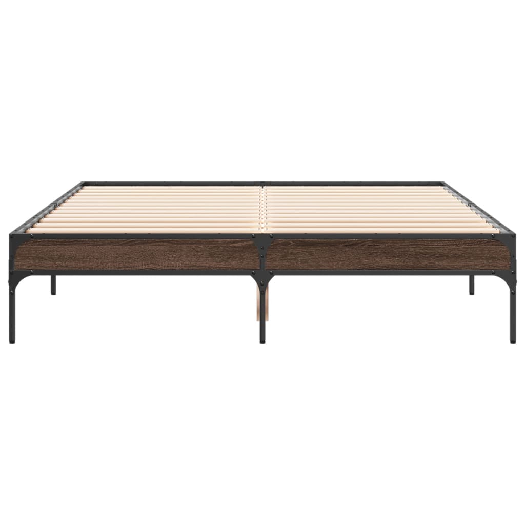 Sengeramme brun eik 135x190 cm konstruert tre og metall