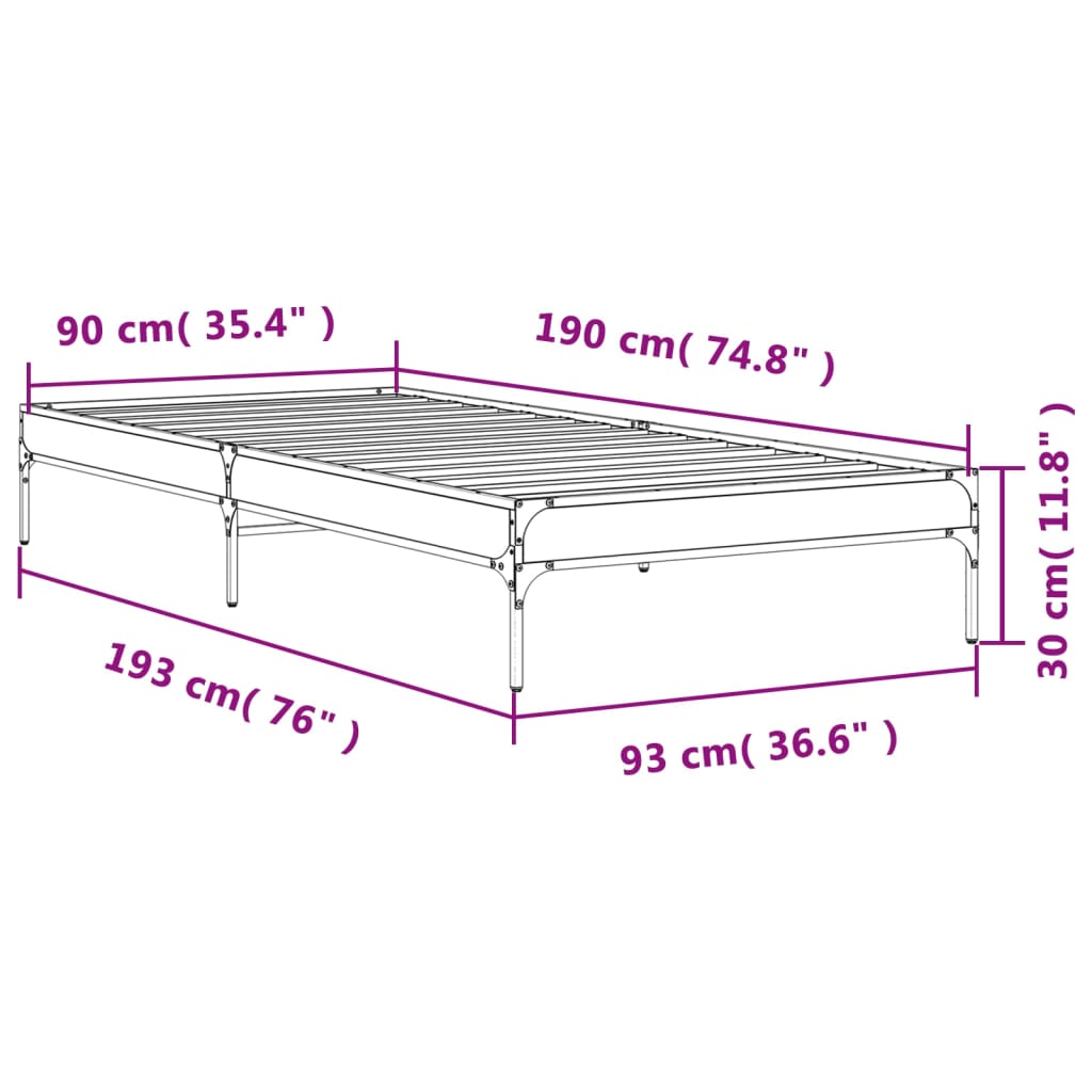 Sengeramme svart 90x190 cm konstruert tre og metall