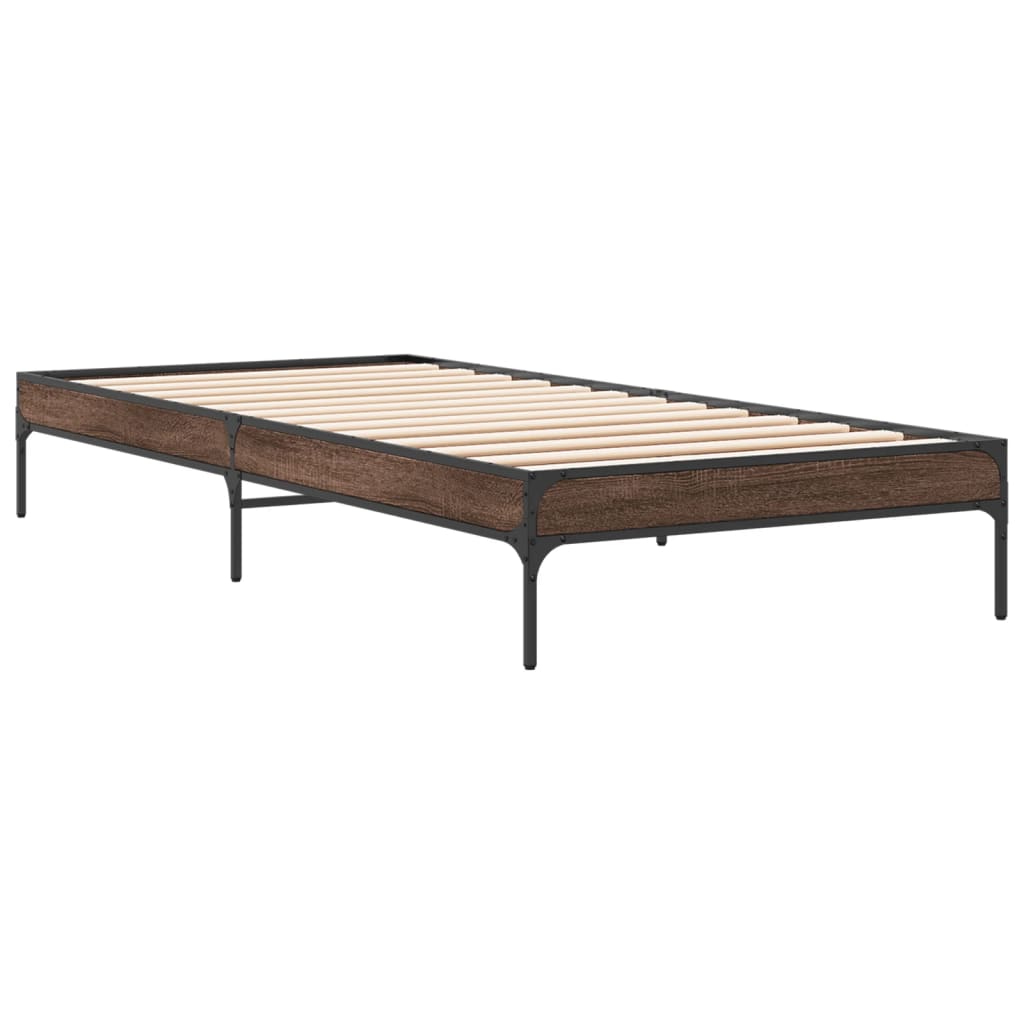 Sengeramme brun eik 90x190 cm konstruert tre og metall