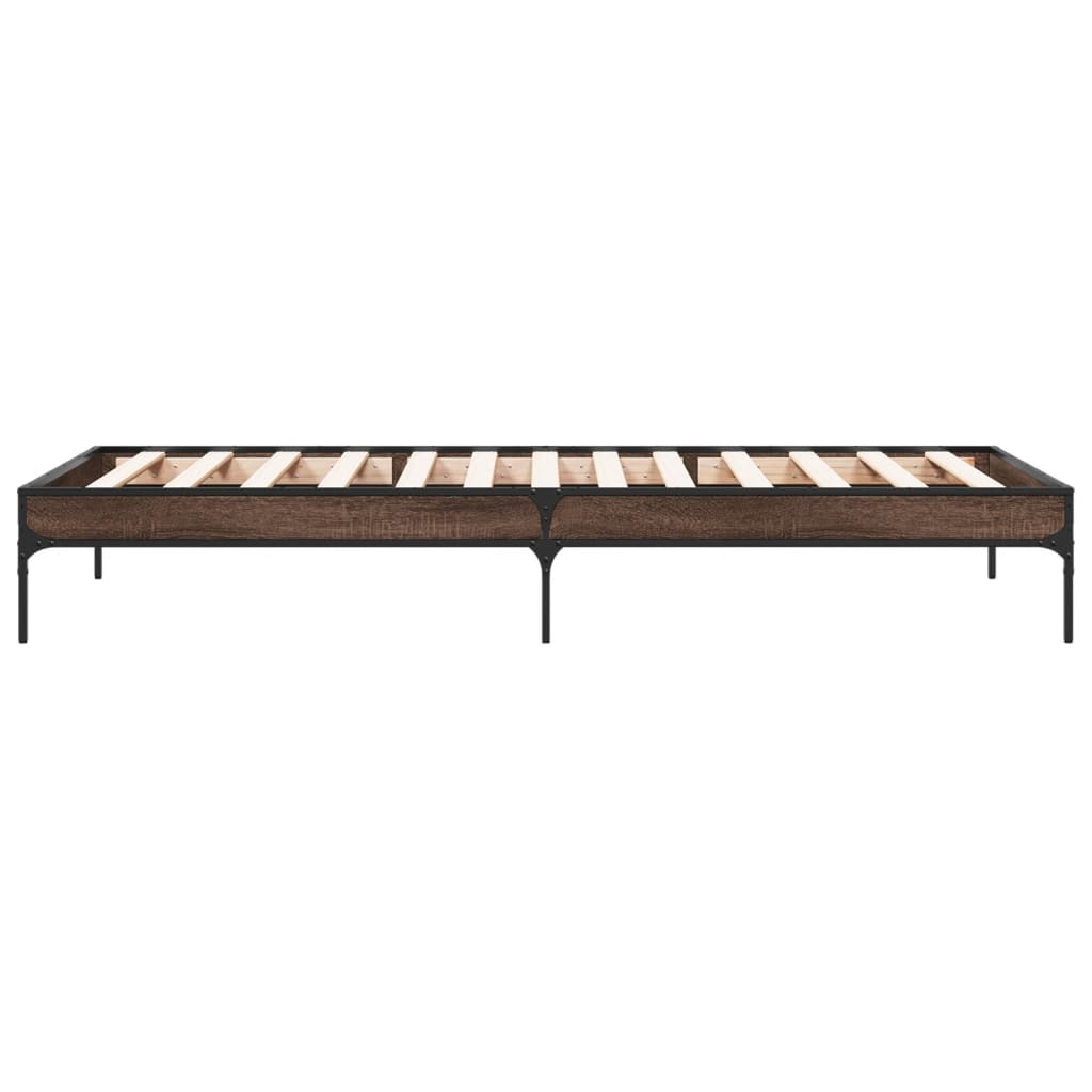 Sengeramme brun eik 90x190 cm konstruert tre og metall