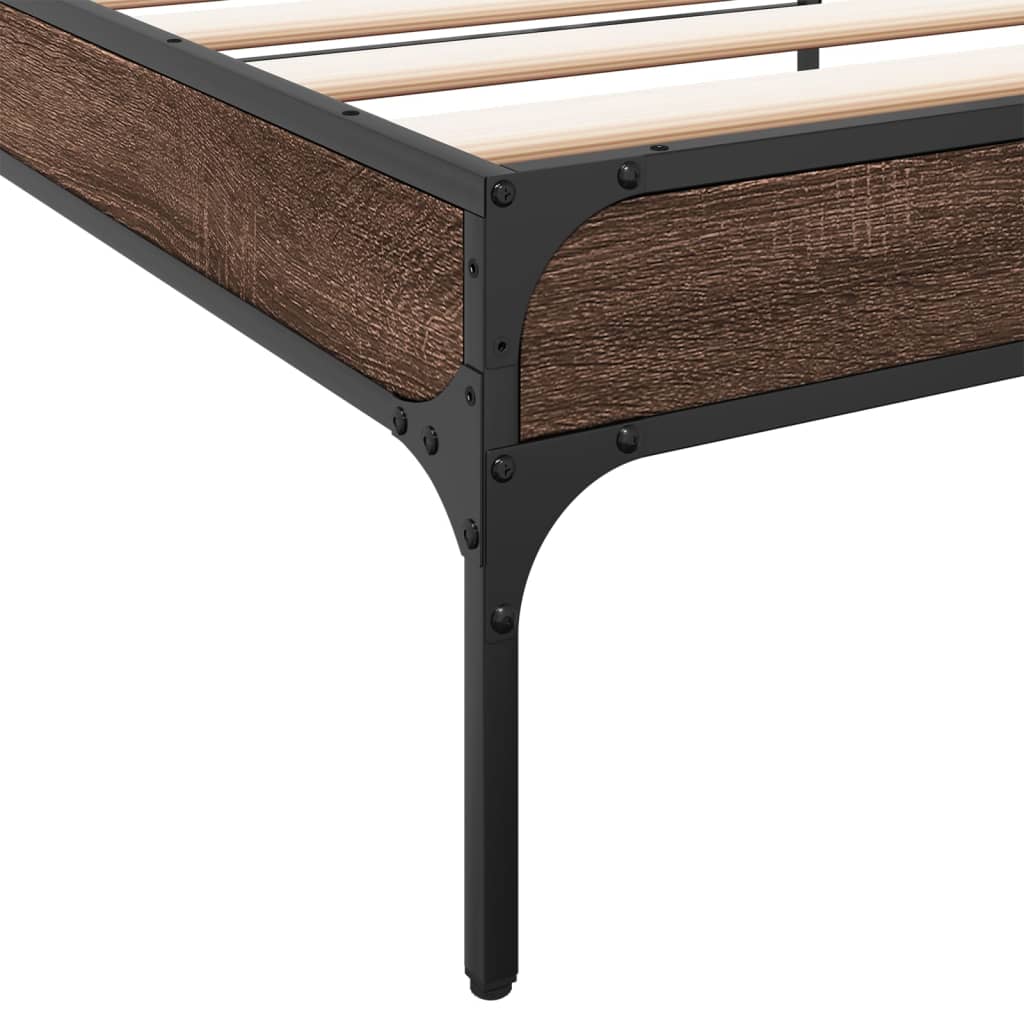 Sengeramme brun eik 90x190 cm konstruert tre og metall