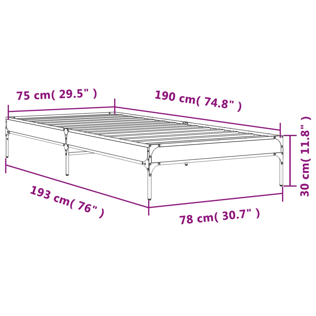 Sengeramme svart 75x190 cm konstruert tre og metall