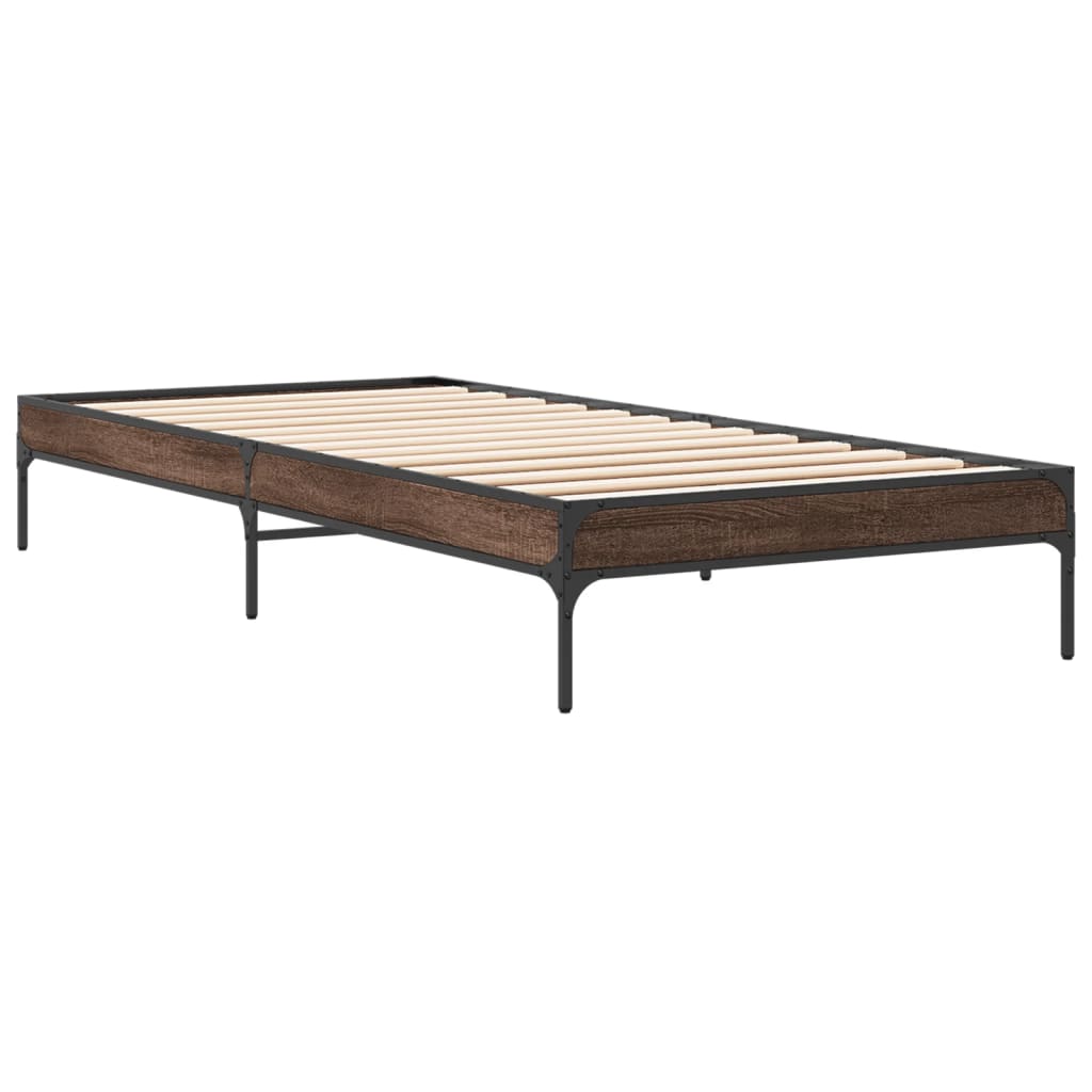 Sengeramme brun eik 75x190 cm konstruert tre og metall