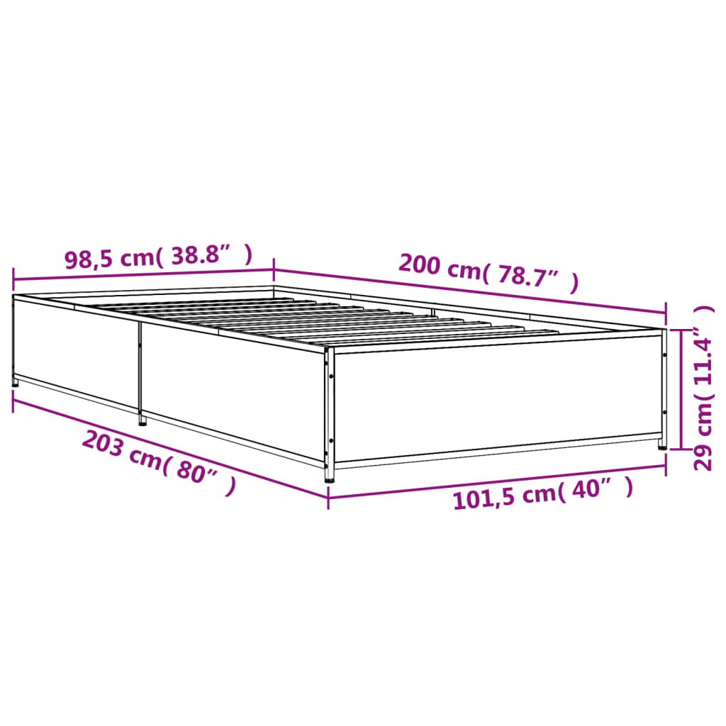 Sengeramme svart 100x200 cm konstruert tre og metall