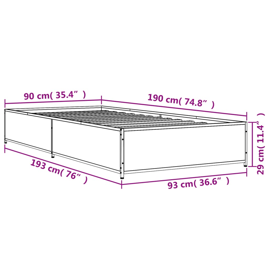 Sengeramme sonoma eik 90x190 cm konstruert tre og metall