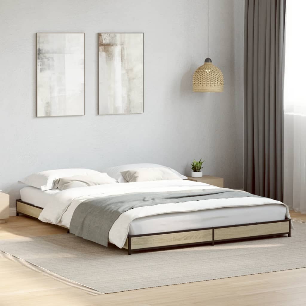 Sengeramme sonoma eik 120x200 cm konstruert tre og metall