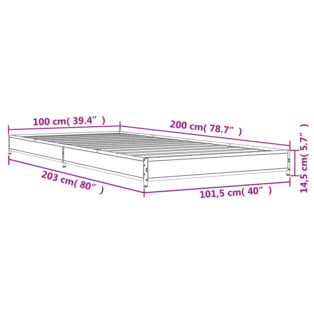 Sengeramme svart 100x200 cm konstruert tre og metall