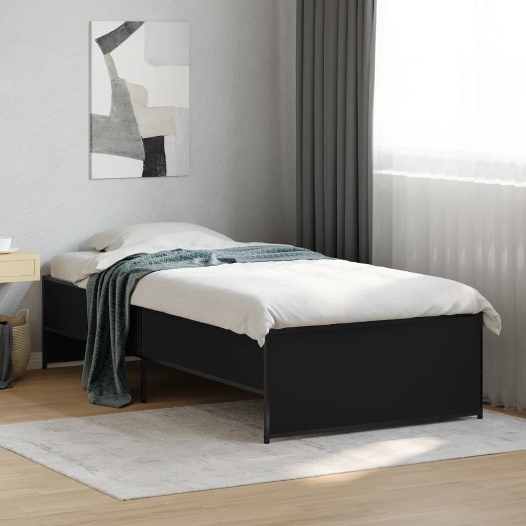 Sengeramme svart 100x200 cm konstruert tre og metall