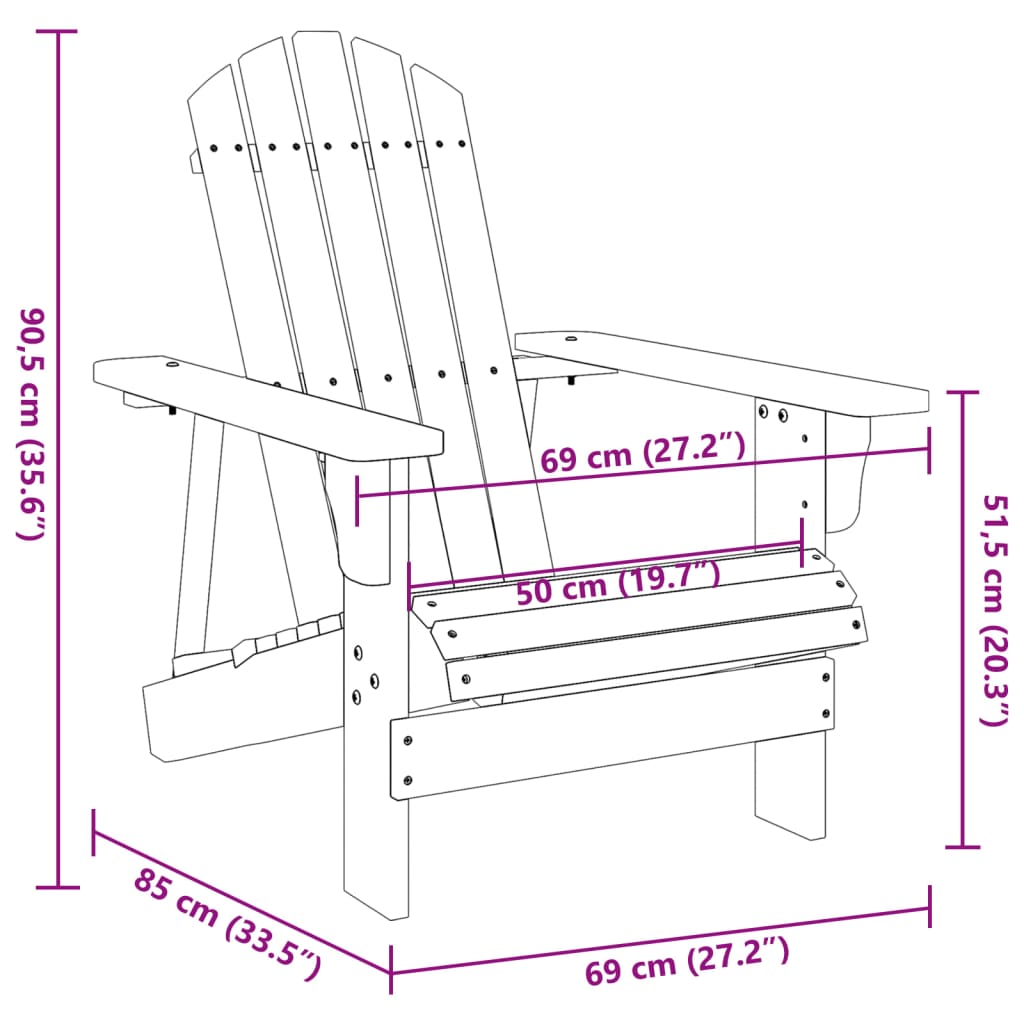 Adirondack stol hvit 69x85x90,5 cm heltre gran