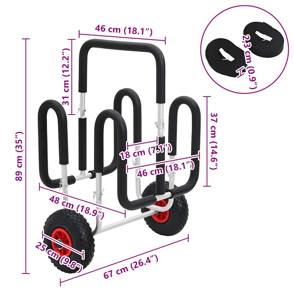 SUP vogn for 2 surfebrett 90 kg aluminium