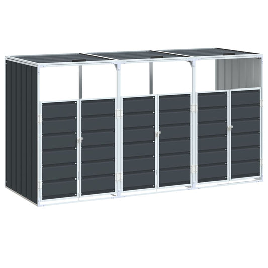 Søppeldunkskur for 3 dunker antrasitt 216x81x115 cm Stål