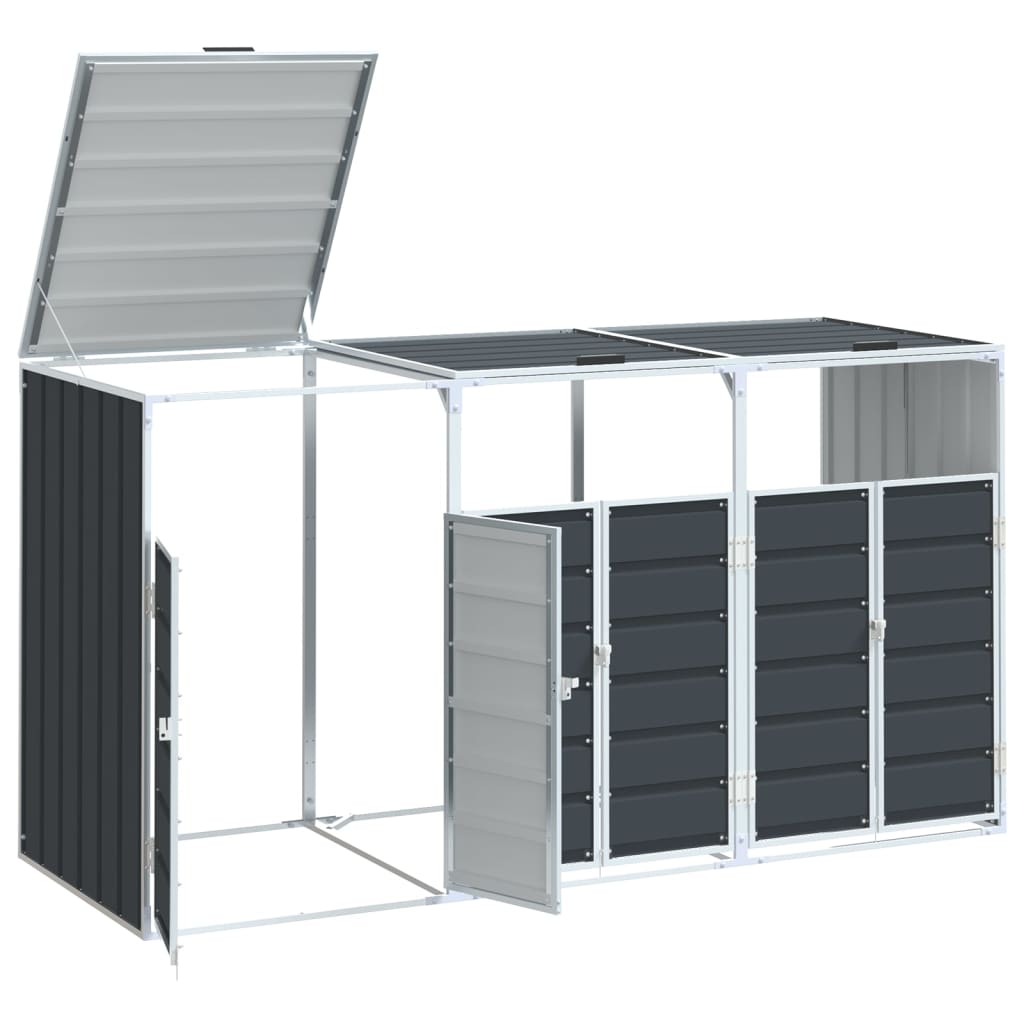 Søppeldunkskur for 3 dunker antrasitt 216x81x115 cm Stål