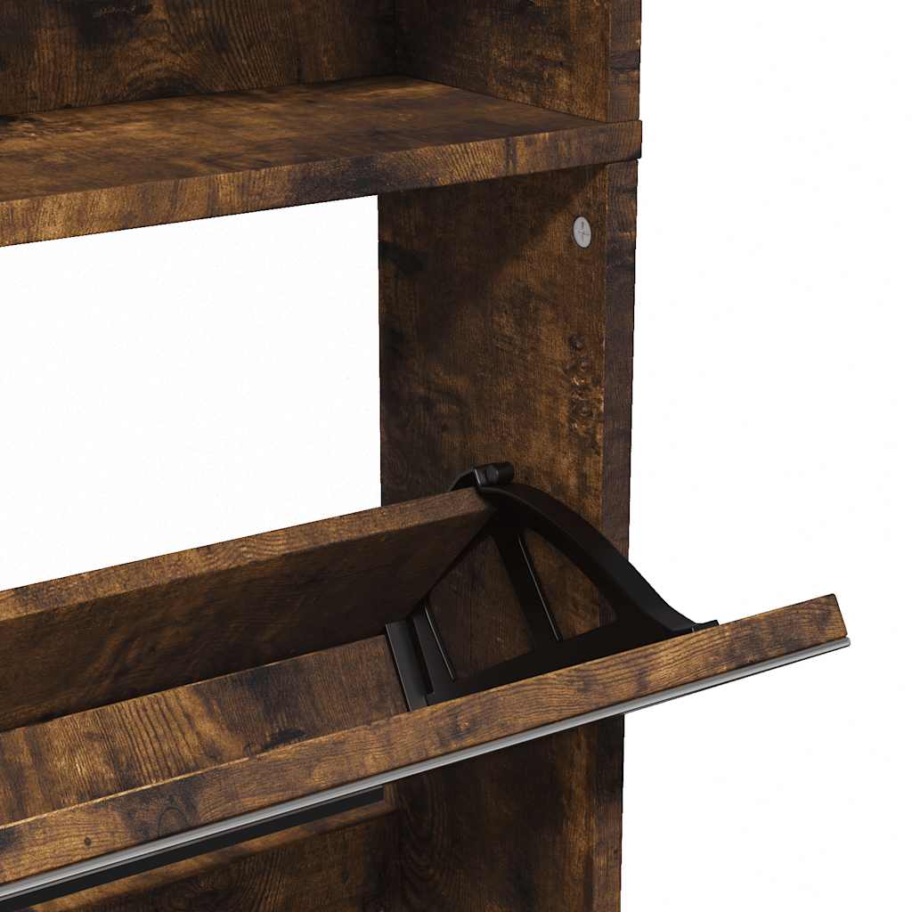 Skoskap med speil 4 lag røkt eik 63x17x134 cm