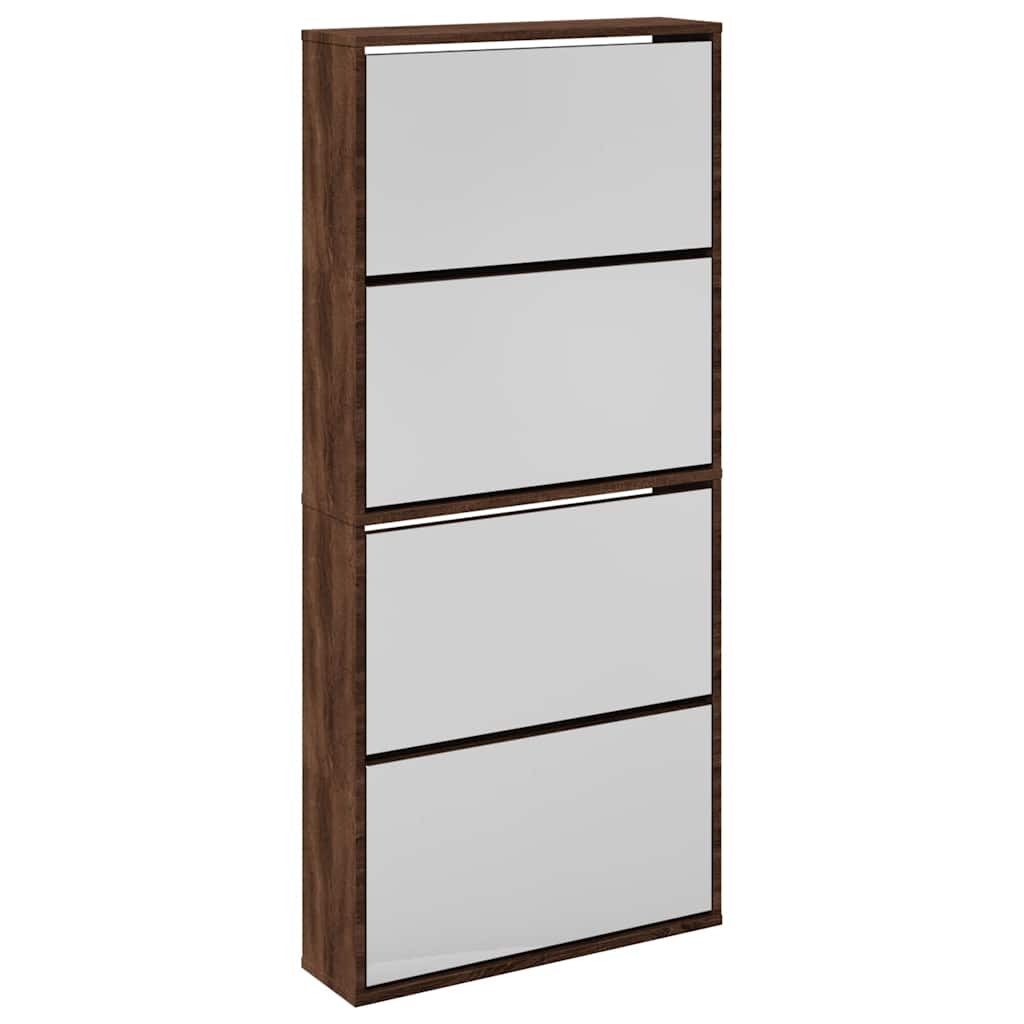Skoskap med speil 4 lag brun eik 63x17x134 cm