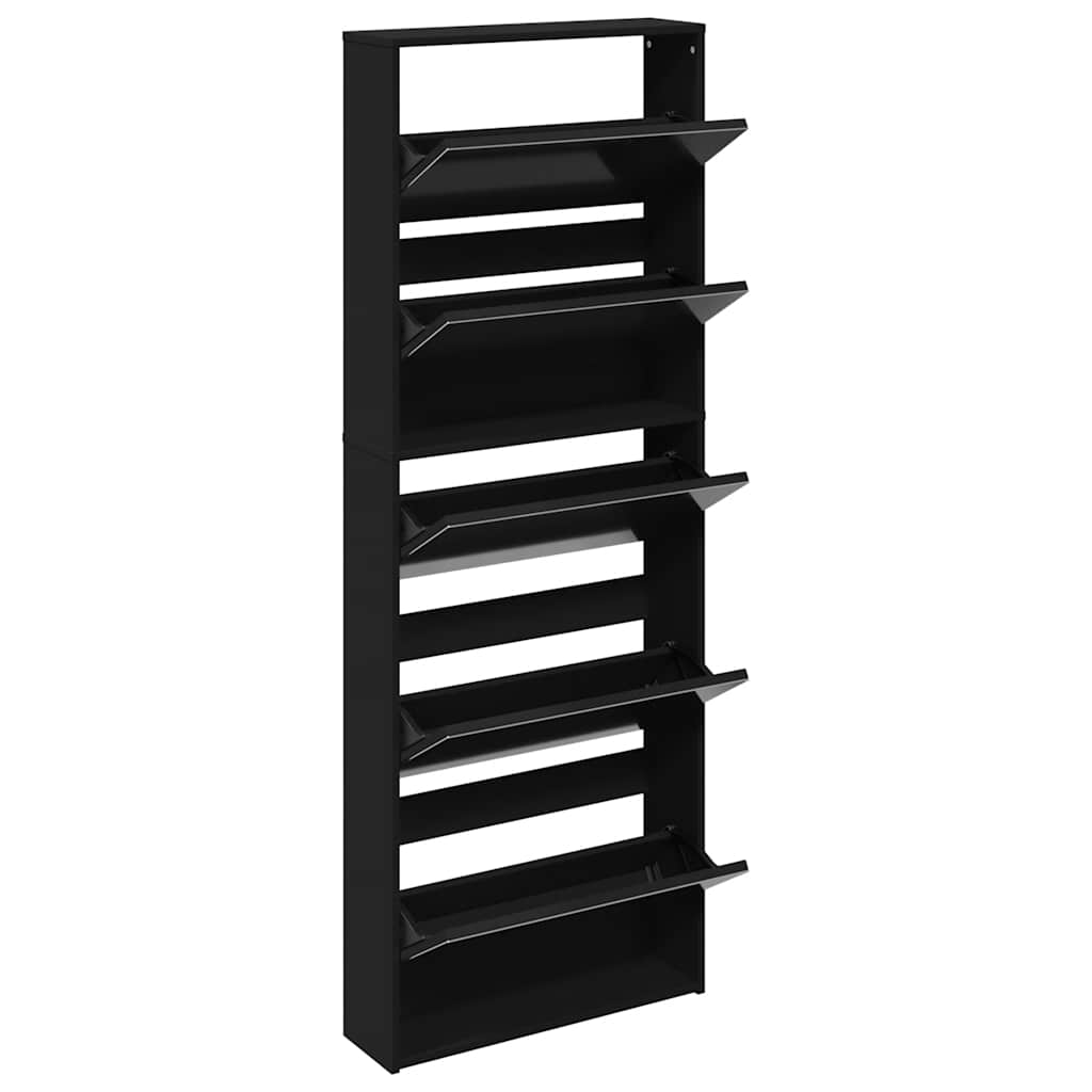 Skoskap med speil 5 lag svart 63x17x169,5 cm