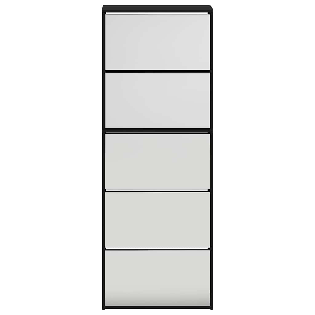Skoskap med speil 5 lag svart 63x17x169,5 cm