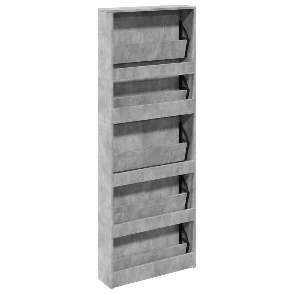 Skoskap med speil 5 lag betonggrå 63x17x169,5 cm