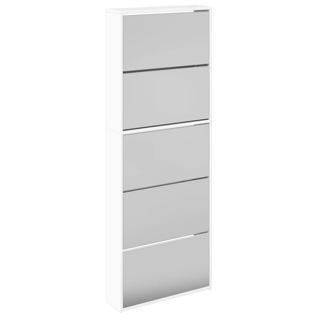 Skoskap med speil 5 lag høyglans hvit 63x17x169,5 cm