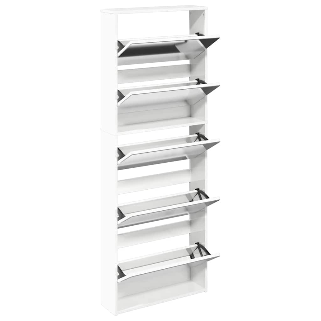 Skoskap med speil 5 lag høyglans hvit 63x17x169,5 cm