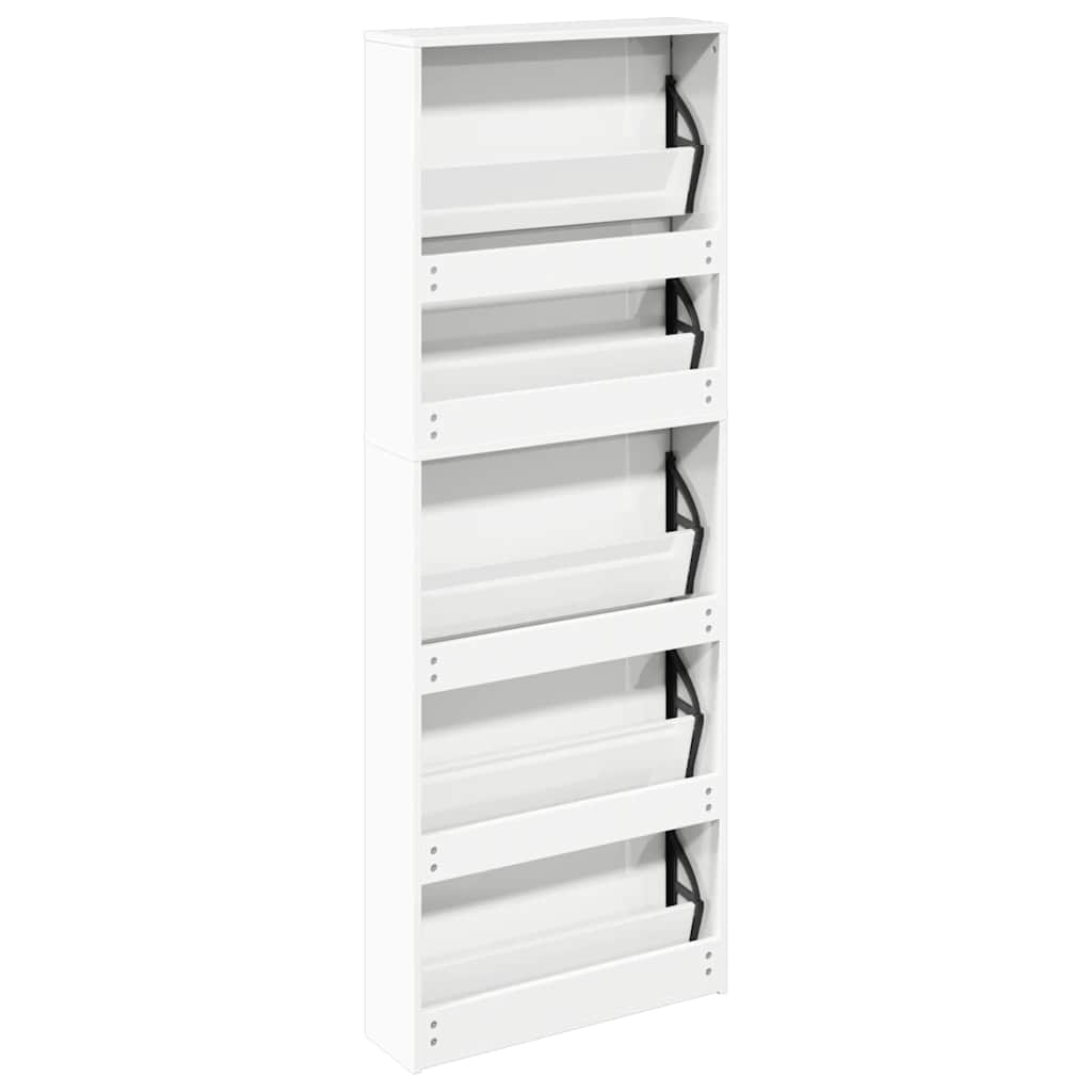 Skoskap med speil 5 lag høyglans hvit 63x17x169,5 cm