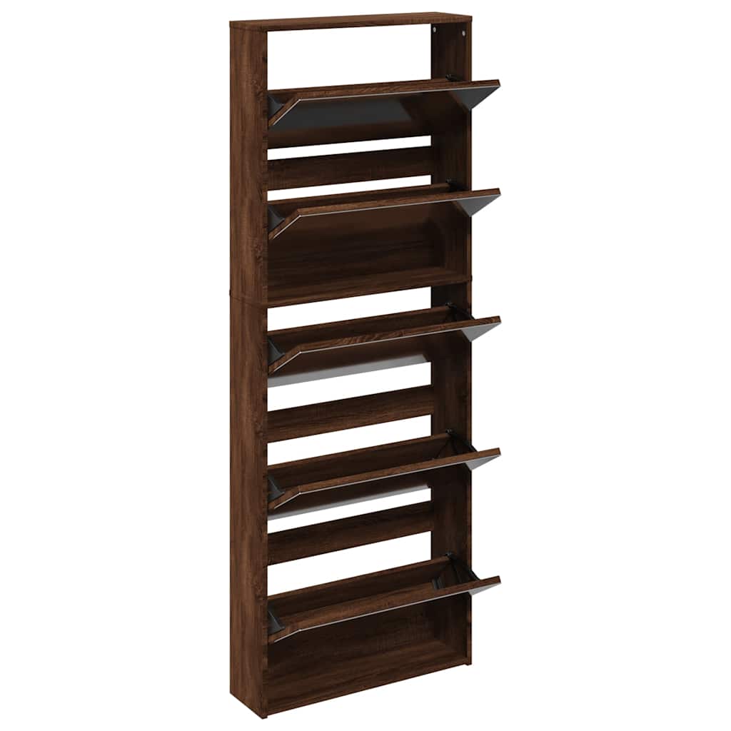 Skoskap med speil 5 lag brun eik 63x17x169,5 cm