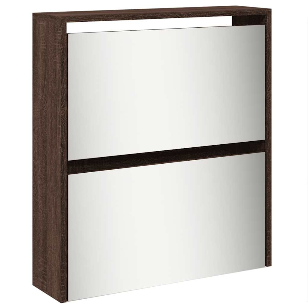 Skoskap med speil 5 lag brun eik 63x17x169,5 cm