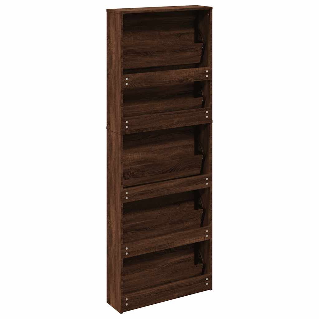 Skoskap med speil 5 lag brun eik 63x17x169,5 cm