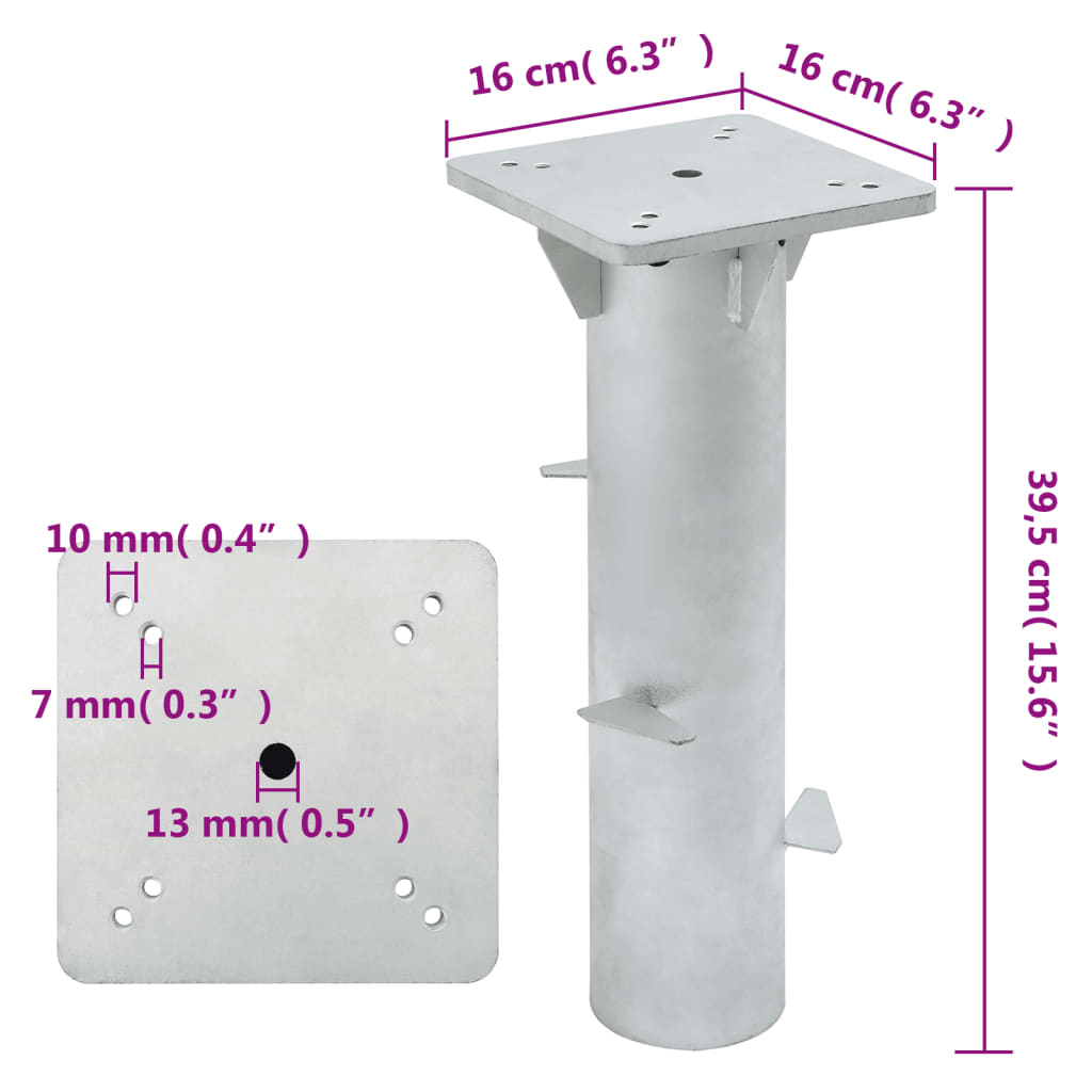 Parasollfot som skrus ned i bakken sølv 16x16x39,5 cm stål vidaXL