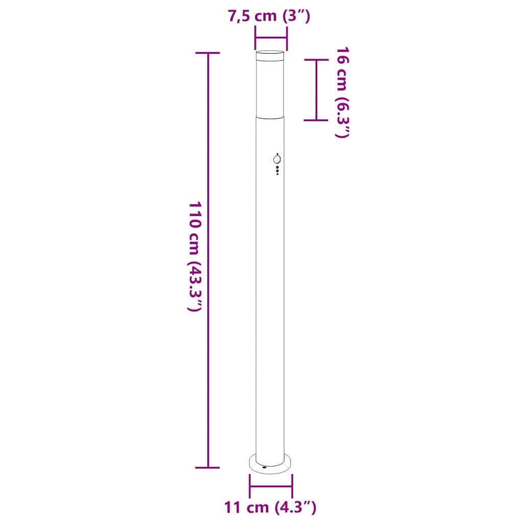Pullertlampe med sensor 110 cm rustfritt stål IP44
